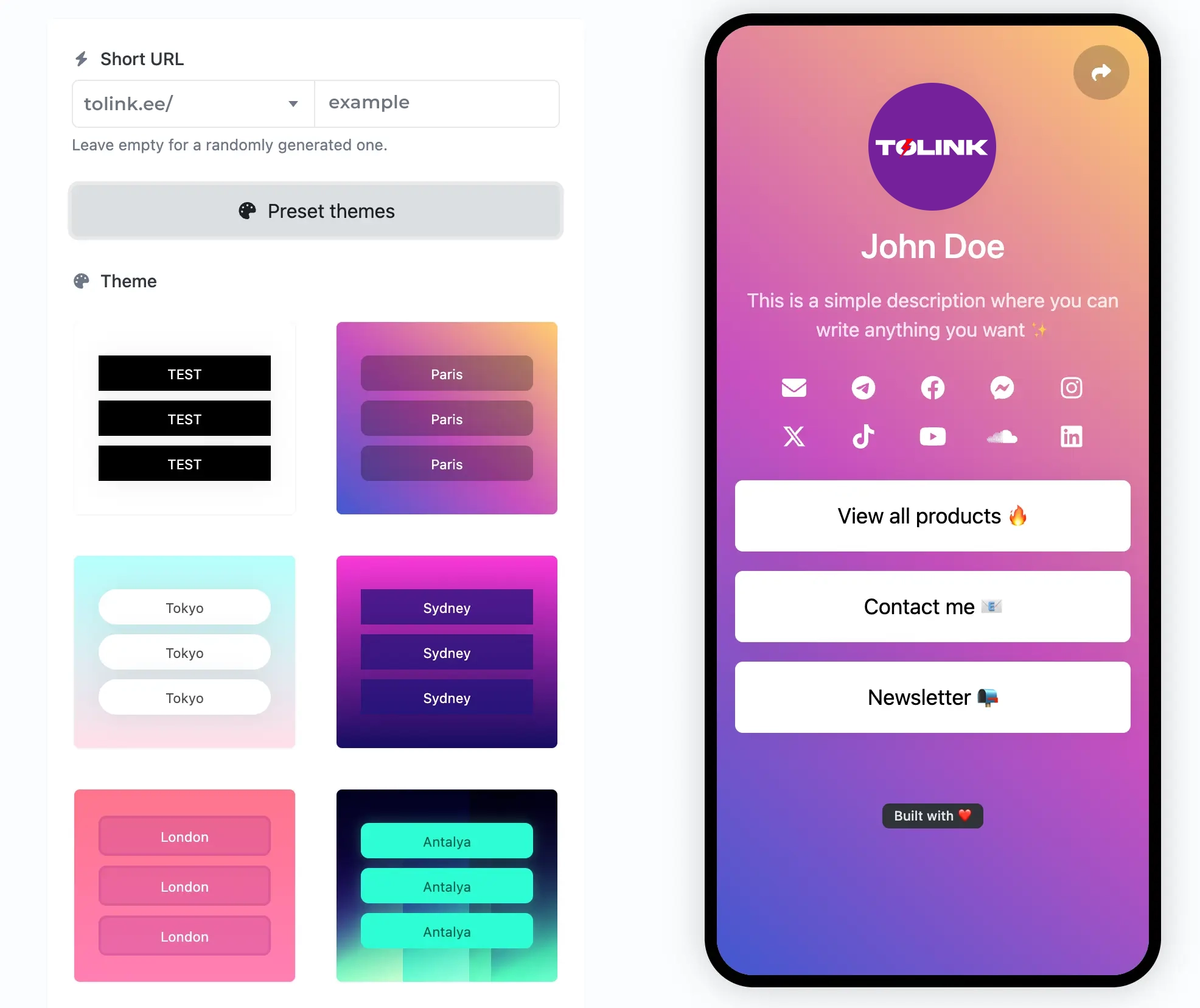 Uygulama biyolink düzenleme sayfasının ekran görüntüsü